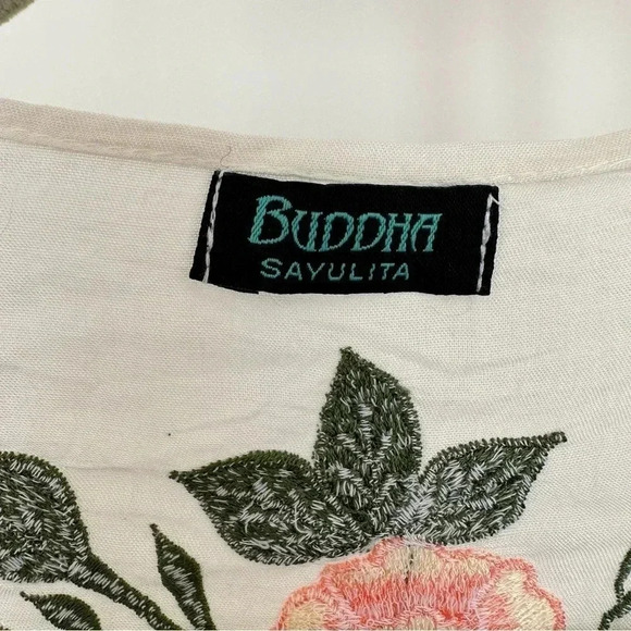 Buddha Sayulita Embroidered Avalon Rose Floral Tie front romper shorts onesie - Picture 9 of 11
